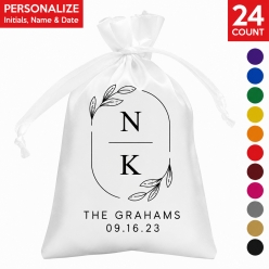 Oval Frame Initials PERSONALIZED Satin Bags - 24 PK